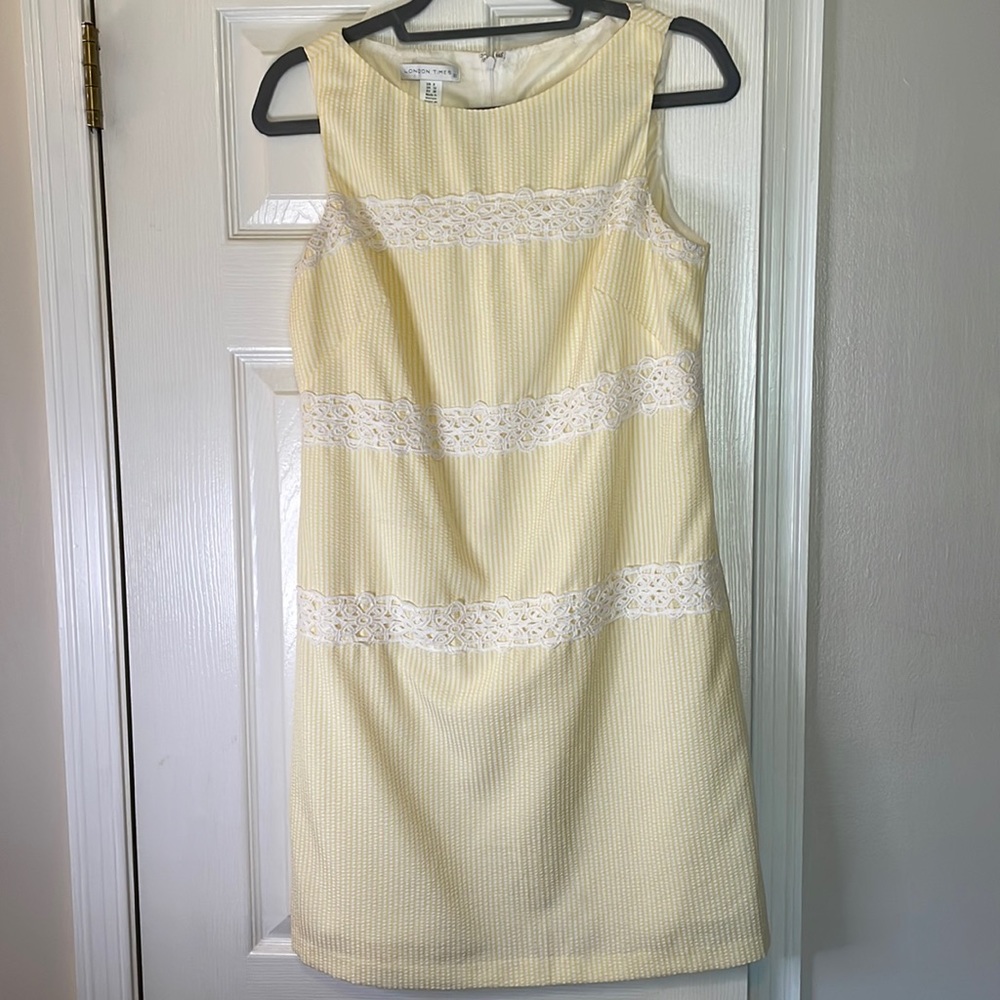 London Times Yellow and White Seersucker Dress